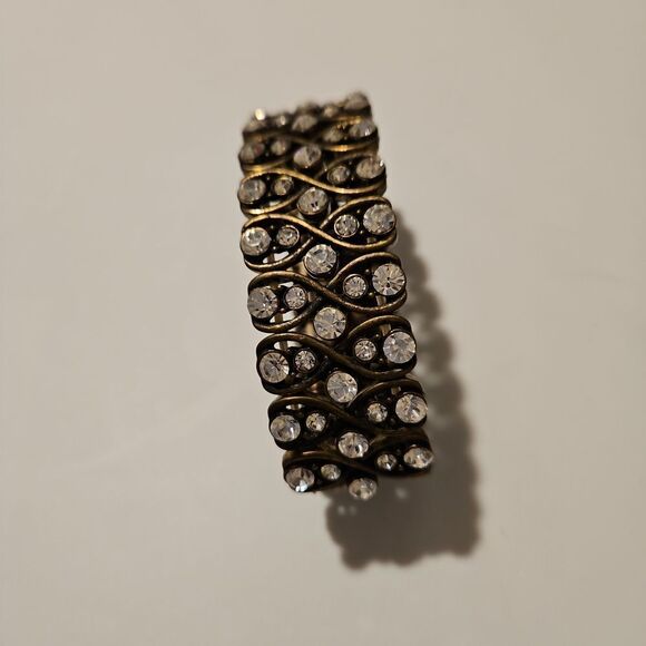 VINTAGE Metal Bracelet with Elastic wristband and Rhinsestons - Picture 4 of 5